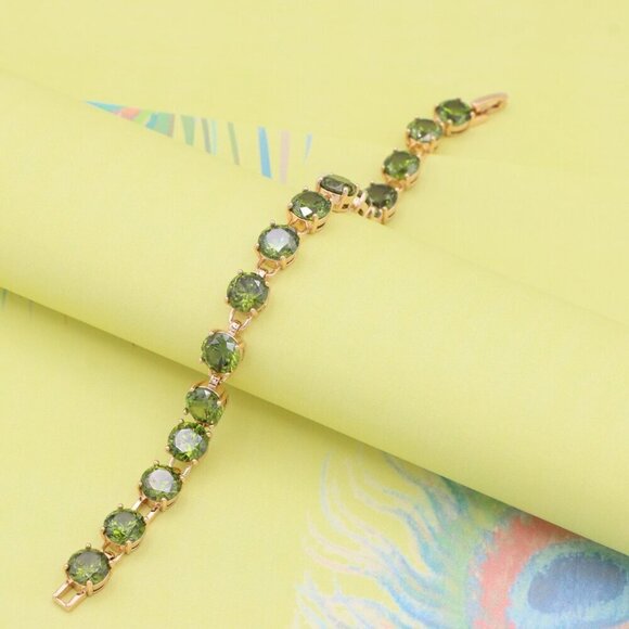 "Green Crystal Rose Gold Bracelet with Round Stones, XPBL1028 - Picture 3 of 12